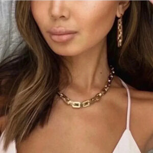 NWT Eddie Borgo Supra Link Gold Earrings & Necklace Set